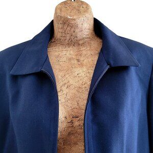 Talbots Wool Navy Blue Zip-Up Jacket With Notched Collar & Front Pockets Woman's